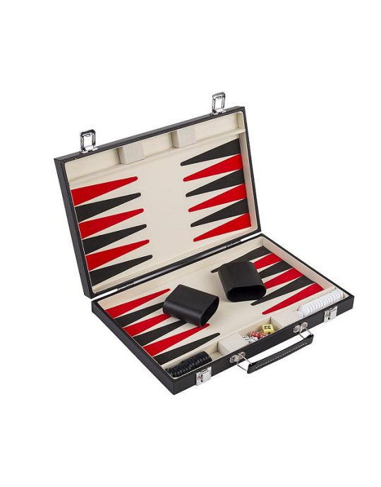 Backgammon in 15 inch lederen koffer 36x36x5cm