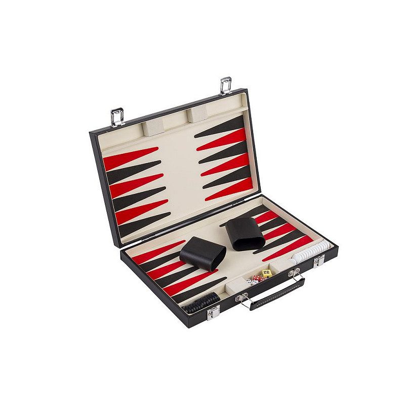 Backgammon in 15 inch lederen koffer 36x36x5cm