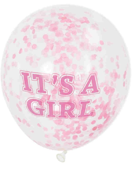 Ballon 30cm 6 stuks Babygirl met confetti