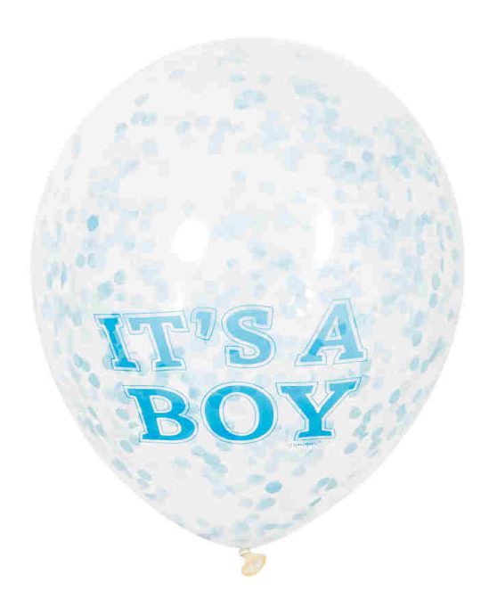 Ballon 30cm 6 stuks Babyboy met confetti