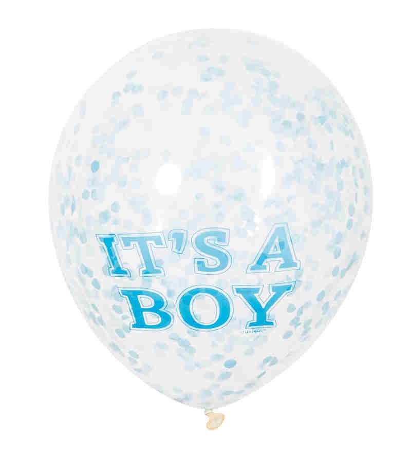 Ballon 30cm 6 stuks Babyboy met confetti
