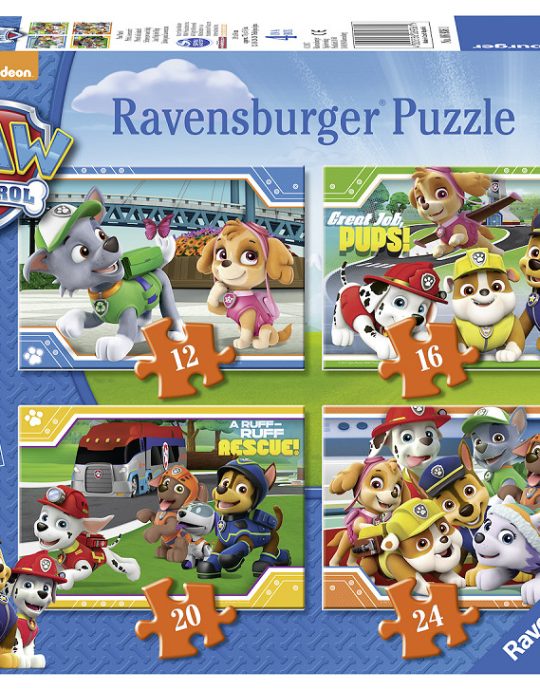 4 puzzels Paw Patrol 12+16+20+24 stukjes