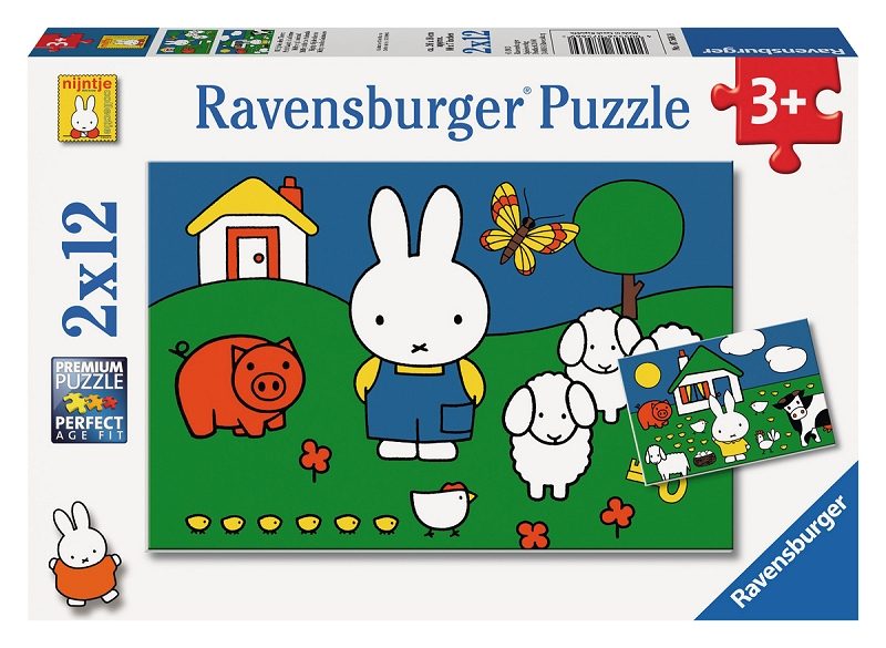 Puzzel 2x12 stukjes Nijntje bij de dieren