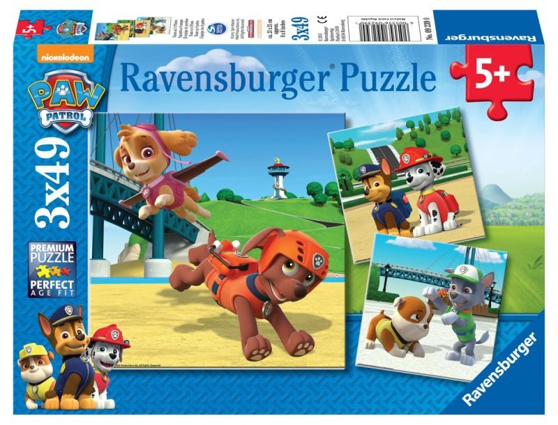 Puzzel 3x49 stukjes Paw Patrol team op 4 poten