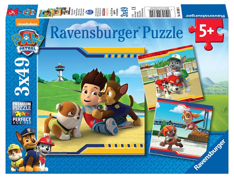 Puzzel 3x49 stukjes Paw Patrol helden met vacht