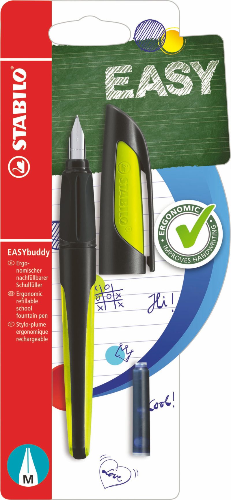 Stabilo EASYbuddy vulpen M zwart/lime blister