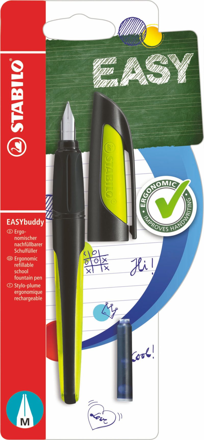 Stabilo EASYbuddy vulpen M zwart/lime blister