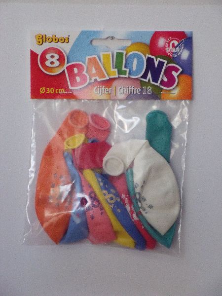 Ballonnen cijfer 18 no. 12 eenzijdig 5 zakjes met 8 stuks