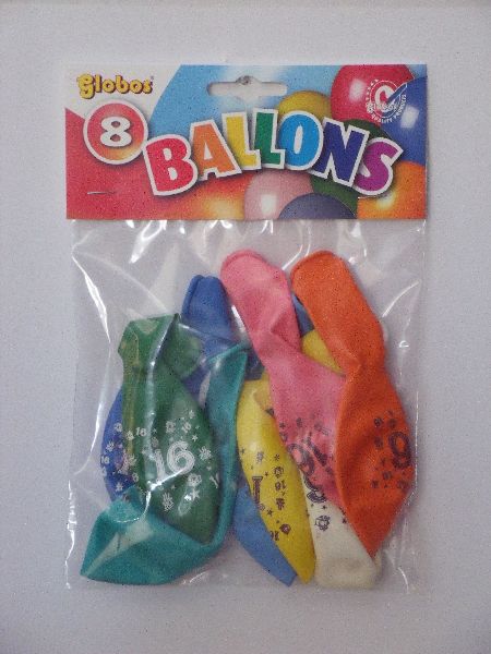 Ballonnen cijfer 16 no. 12 eenzijdig 5 zakjes met 8 stuks