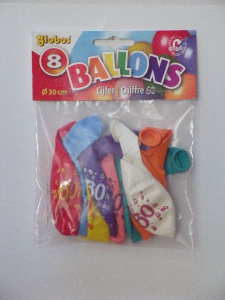 Ballonnen cijfer 60 no. 12 eenzijdig 5 zakjes met 8 stuks