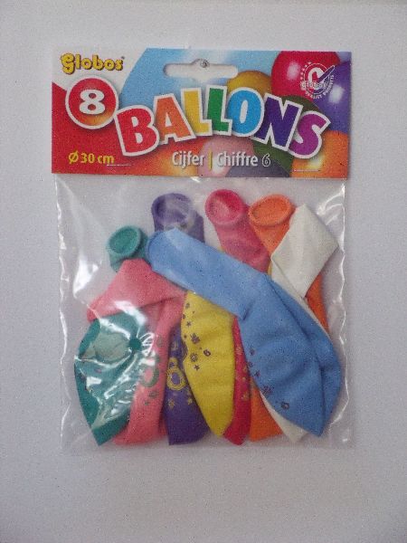 Ballonnen cijfer 6 no. 12 eenzijdig 5 zakjes met 8 stuks