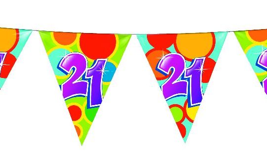 Vlaggenlijn 10 meter 21 jaar 5 stuks