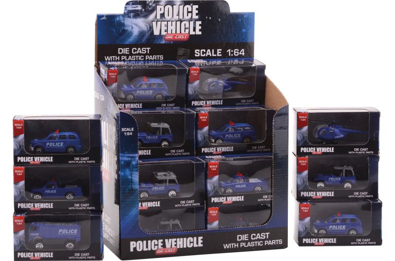Politie voertuigen 1:64 in display 6 assorti