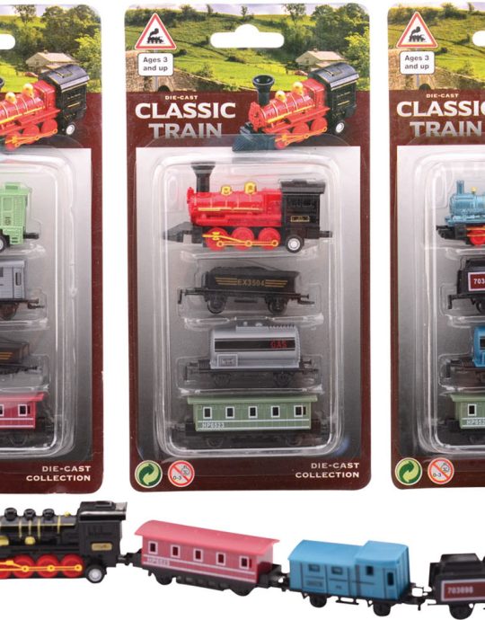 Locomotief speelset 4-delig op kaart die-cast 4 assorti