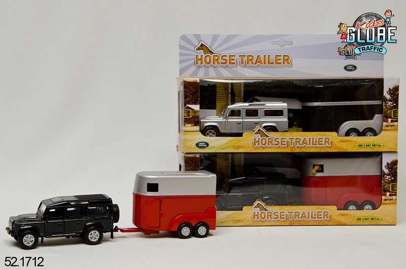 Kids Globe Die Cast pull back Landrover met paardentrailer