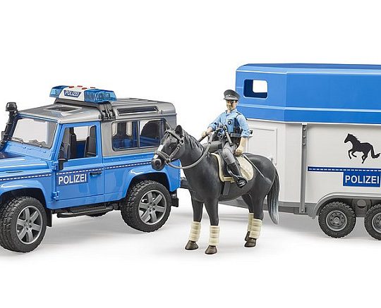 Bruder Land Rover Defender Politiewagen met paardentrailer