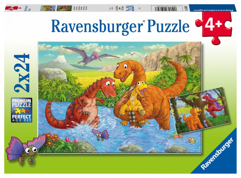 Puzzel 2x24 stukjes Vrolijke Dino's