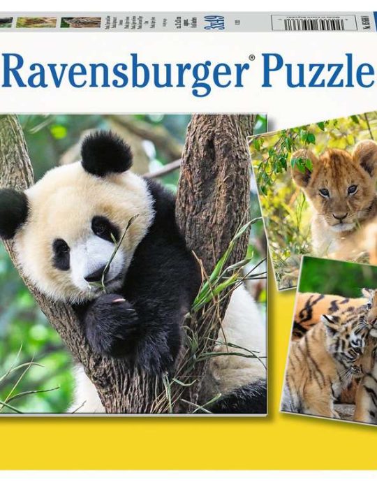 Puzzel 3x49 stukjes Panda, tijger en leeuw