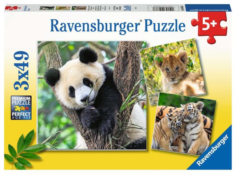 Puzzel 3x49 stukjes Panda, tijger en leeuw