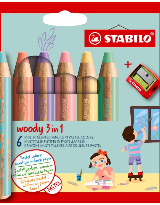 STABILO woody Arty etui 6 stuks + puntenslijper