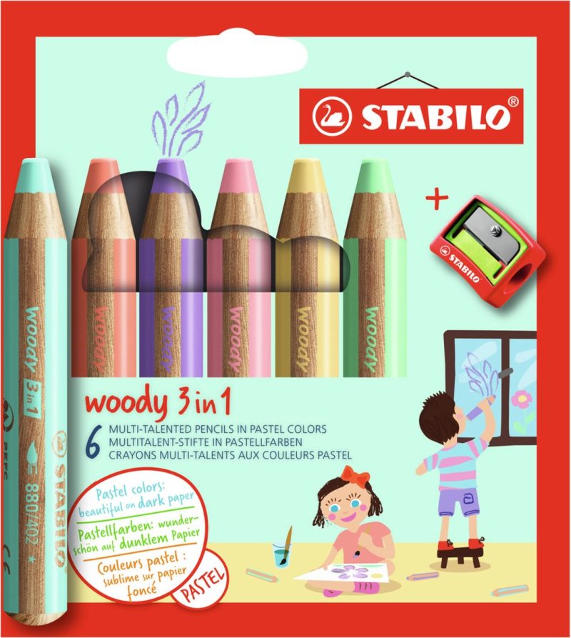 STABILO woody 3 in 1 pastel etui 6 stuks