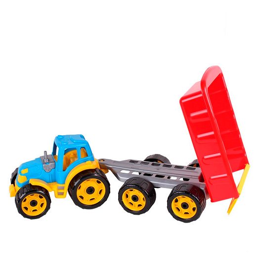 Sun Fun tractor met aanhanger 52,5x19x16,5cm blauw rood
