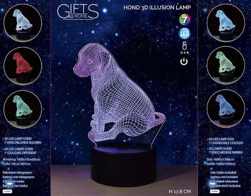 Lamp 3D LED Hond incl usb kabel