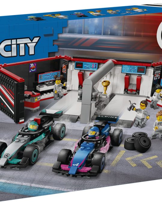 LEGO City F1 garage met Mercedes-AMG en Alpine auto 's