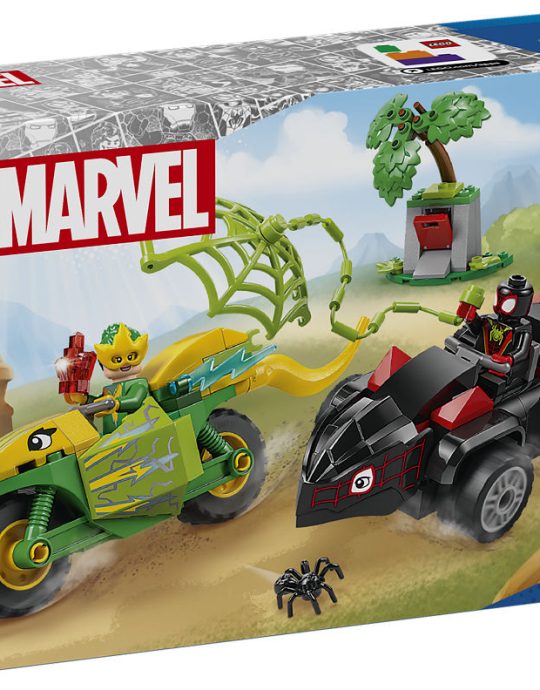 LEGO Spidey Spin en Electro achtervolging met dinovoertuigen