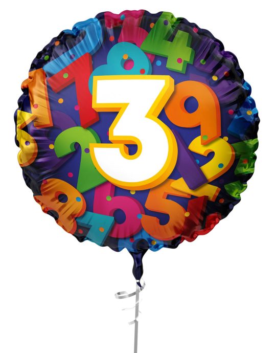 Folieballon Cijfers 45cm - 3 jaar