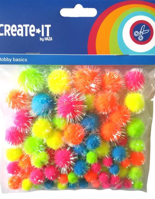 Create-It Pompoms glitter neon mix 75 stuks