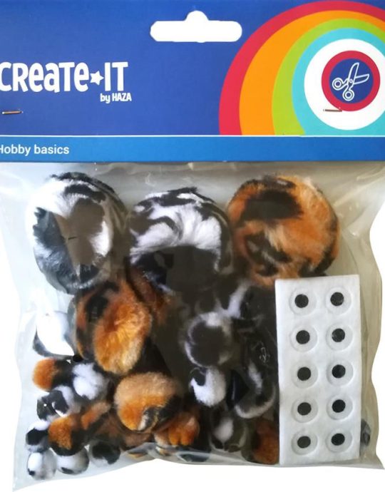 Create-It Pompoms animal mix + oogjes 75 stuks