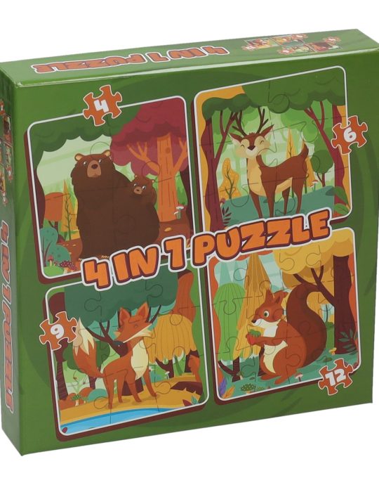 Puzzel 4 in 1 - Bosdieren