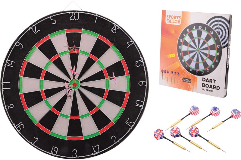 Sports Active Dartbord 45x2 cm met 6 darts in doos