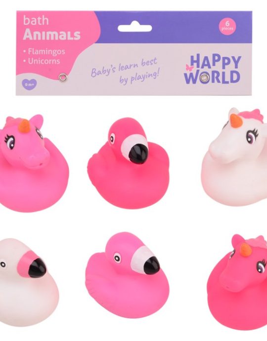 Happy World 6 badspeeltjes flamingo en eenhoorn