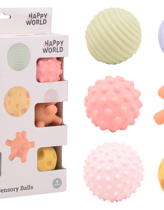 Happy World bio plastic motoriek en zintuig ballen, 6 in doo