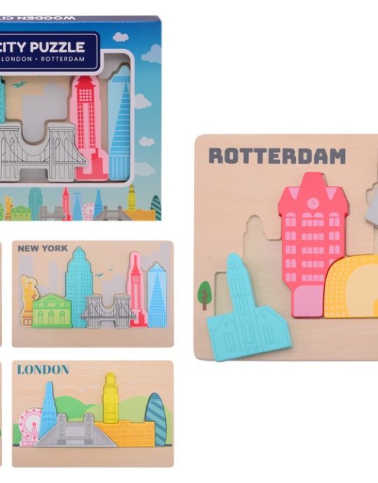 Houten puzzel Steden 4 assorti