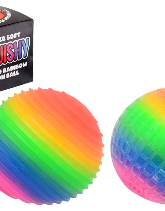 Jumbo neon rainbow bal in open doos met patroon
