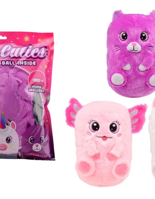 Opblaasbare plushe cutie 's 30cm incl. pomp assorti