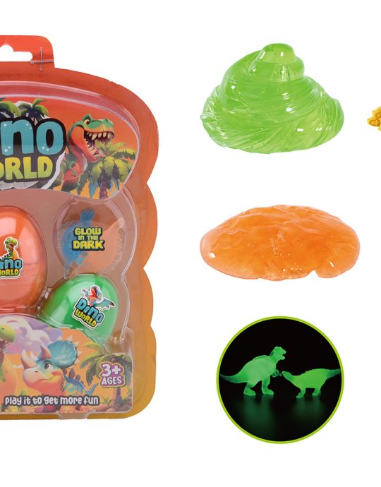 Dino World - 3 slijm eieren met glow in the dark dino op kaa