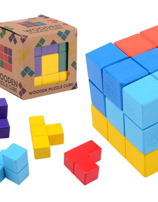 Houten magische kubus in doos 7,5 cm