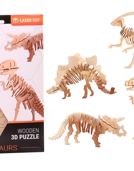 Houten 3D dinosaurus puzzel, 4 assorti