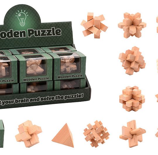Hersenkraker houten puzzel 12 assorti in display