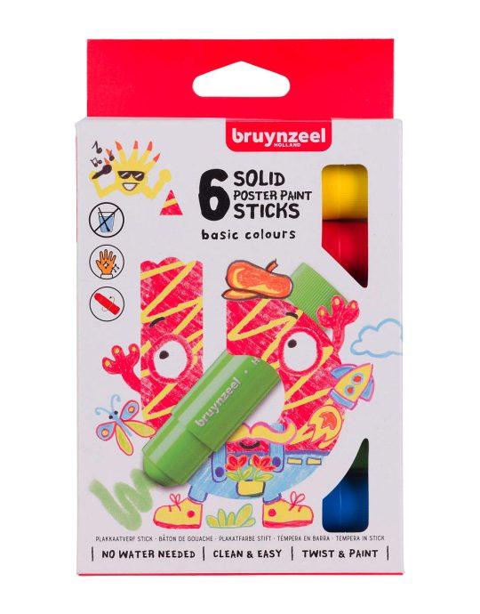 Bruynzeel Kids Plakkaatverf sticks set Basic 6 kleuren