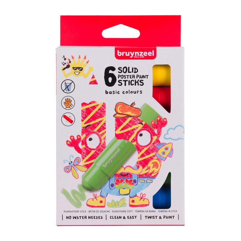 Bruynzeel Kids Plakkaatverf sticks set Basic 6 kleuren