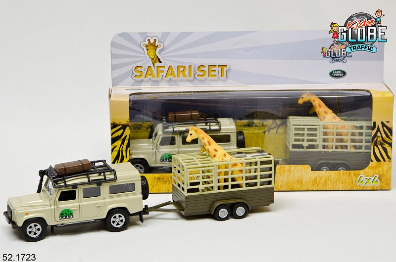 Kids Globe Die Cast pull back Landrover met Giraffe trailer 1 Kids Globe Die Cast pull back Landrover met Giraffe trailer