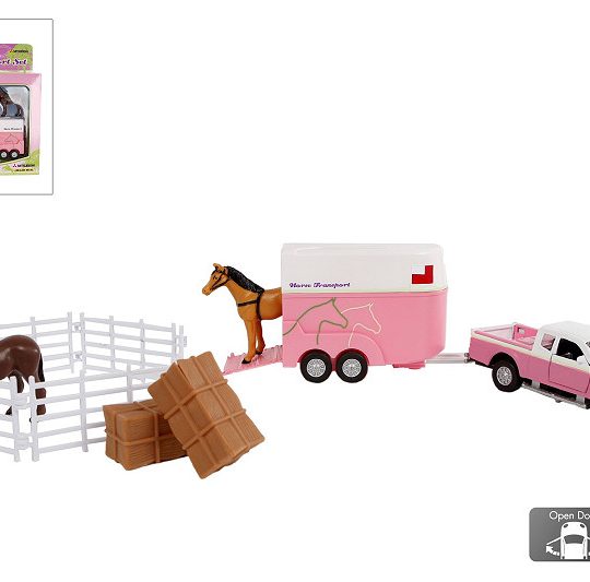 Kids Globe Mitsubishi met paardentrailer roze Die Cast