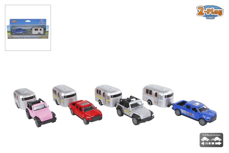 2-Play auto met caravan die cast pull back ass 16,5cm