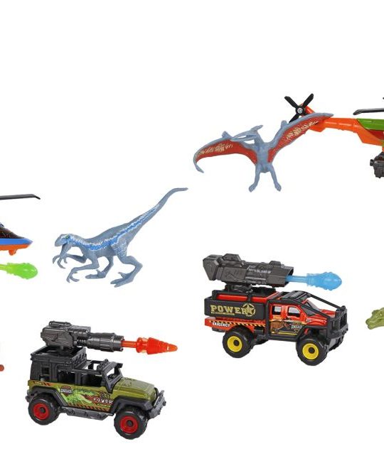 Dinoworld voertuig met schietfunctie en dino 6 assorti