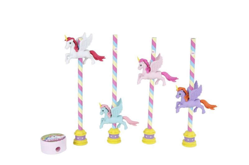 Unicorn potlood met gum set 4 stuks en puntenslijper